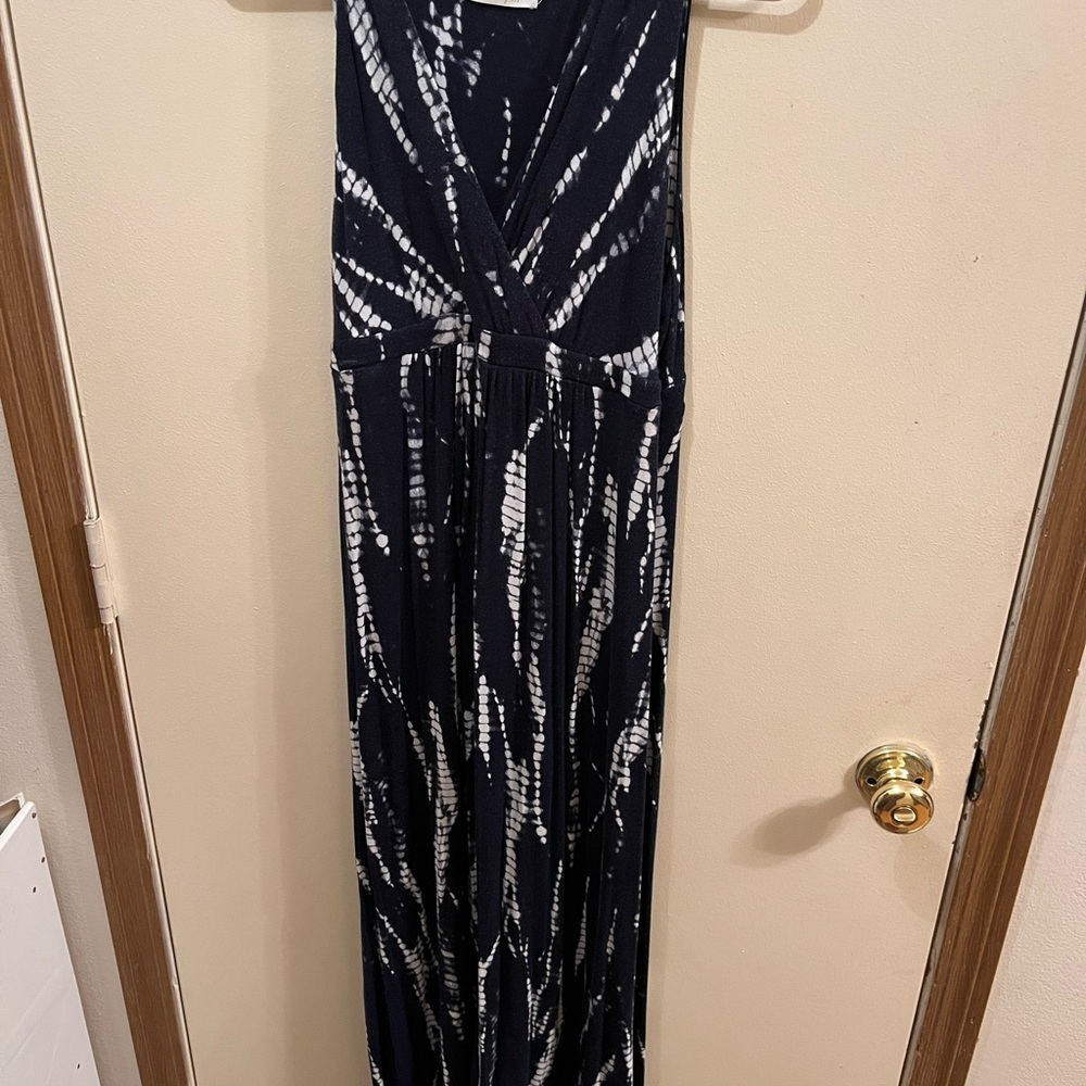 Matty M Navy and White Tie-Dye Maxi Dress